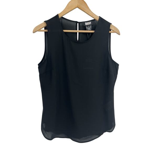 DKNY Black Semi Sheer Sleeveless Tank Shell Small NWT - Picture 1 of 4